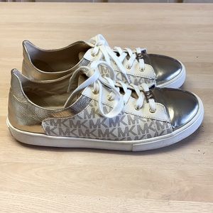 Michael Kors Cali-Vegas Logo Vanilla Gold Toe Vegan Leather Lace-Up Sneakers